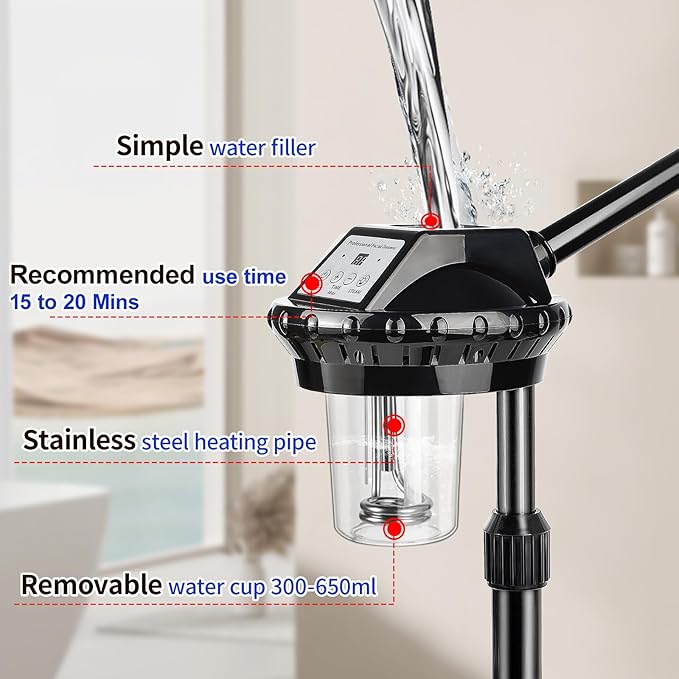 Professional Facial Steamer,vaporizador Facial Adjustable Height and Angle,More Steam, Hot Mist Facial Humidifier Atomizer for Spa Beauty, Home Use