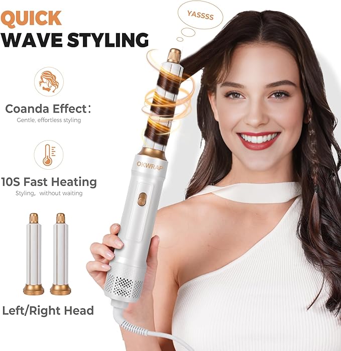 Blow Dryer Brush Set of 6 in 1, Air Curling Iron 3 Temperature Negative Ionic Hair Dryer Brush, Hot Air Brush Hair Styling Tools, 800W Volumize Straightener Round Brush Blow Dryer 100-120V