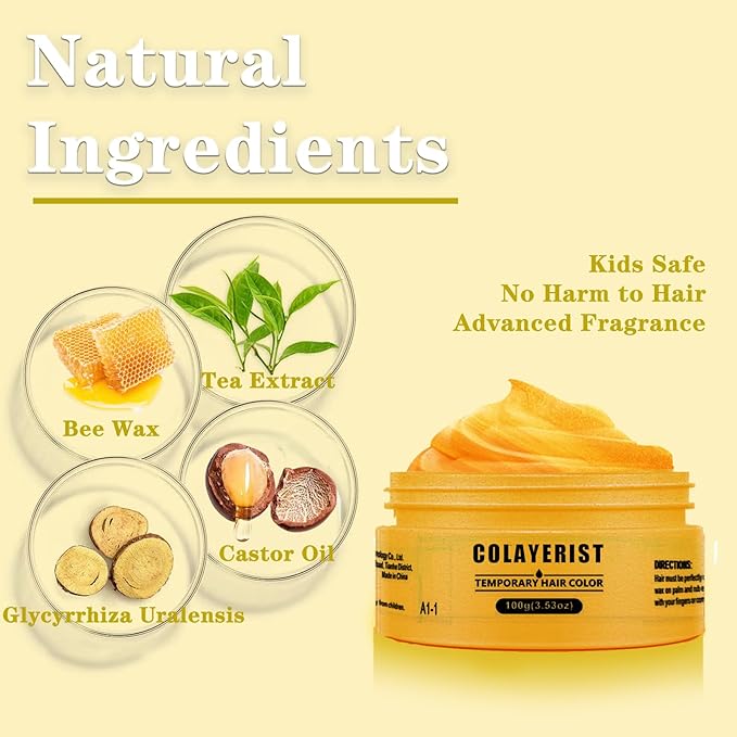 Blonde Hair Color Wax, Temporary Washable Hair Color Dye for Kids, Temporary Dye Wax Natural Hairstyle Cream Hair Pomades for Women & Men Party Cosplay Halloween