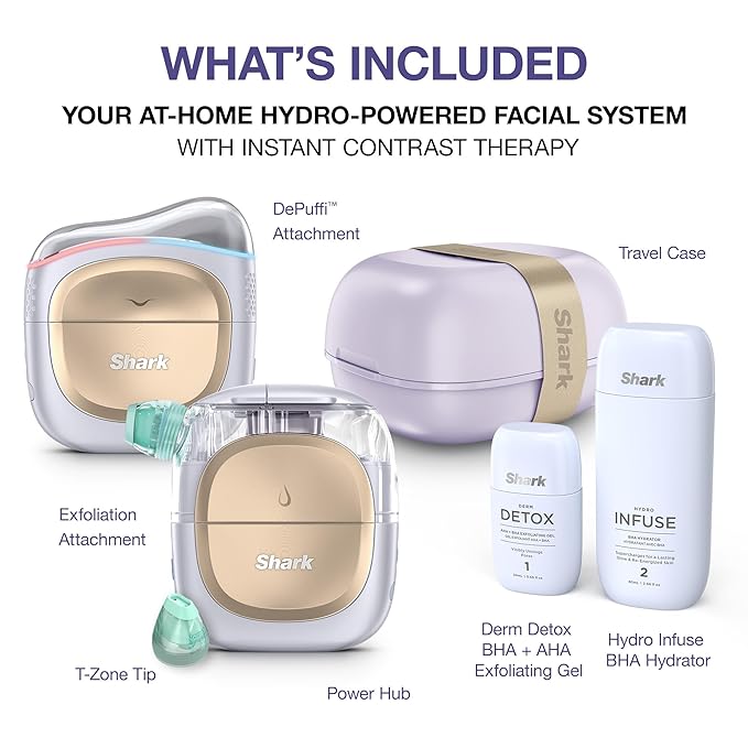 Shark FacialPro Glow at-Home Hydro-Powered Facial System with DePuffi Hot & Cold Therapy – Professional Spa Skincare Device for Pore Cleansing, Hydration, & Radiant Glow, Lilac, FH320PL