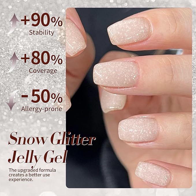 Born Pretty Jelly Gel Nail Polish, Shimmer Glitter Snow Jelly Gel, Milky Nude Neutral Translucent Natural Gel Nail Polish, Manicure Salon DIY for Women Girls 15ML