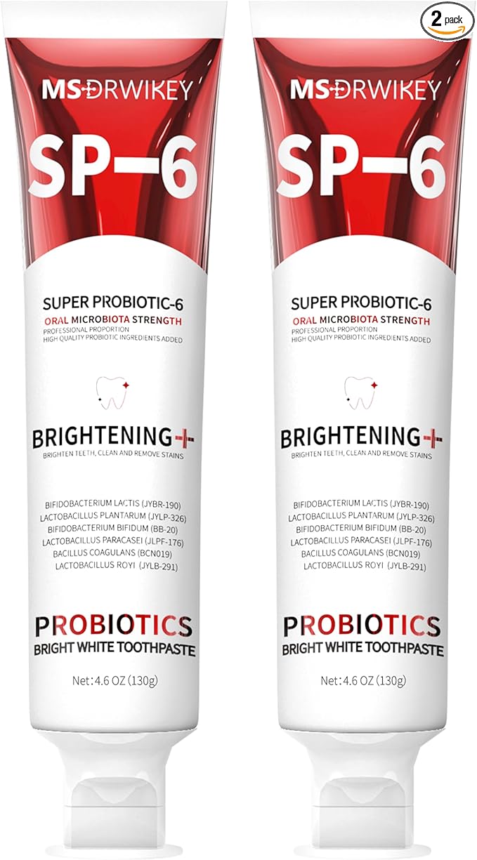 SP-6 Probiotic Whitening Toothpaste - Enhanced Formula with 6 Probiotics for Teeth Whitening and Gum Health - Enamel-Safe, Fluoride-Free, Fresh Mint Flavor, 4.6oz (2)