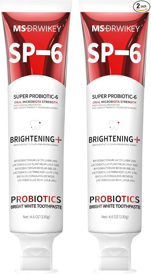 SP-6 Probiotic Whitening Toothpaste - Enhanced Formula with 6 Probiotics for Teeth Whitening and Gum Health - Enamel-Safe, Fluoride-Free, Fresh Mint Flavor, 4.6oz (2)