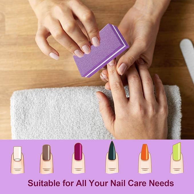 Nail Buffers (60 Pack), Buffer Block Nail File for Acrylic Nails and Natural Nails, 100/180 Grit Small Nail Buffer Block Bulk Buffing Blocks for Nail Buff Professional Manicure File Blocks Set Purple
