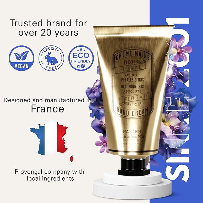Panier des Sens Iris Hand Cream - Nourishing Shea Butter Hand Cream for Dry Cracked Hands 97% Natural Ingredients - Dermatologically Tested Hand Lotion for Woman Made in France, 2.5 fl oz