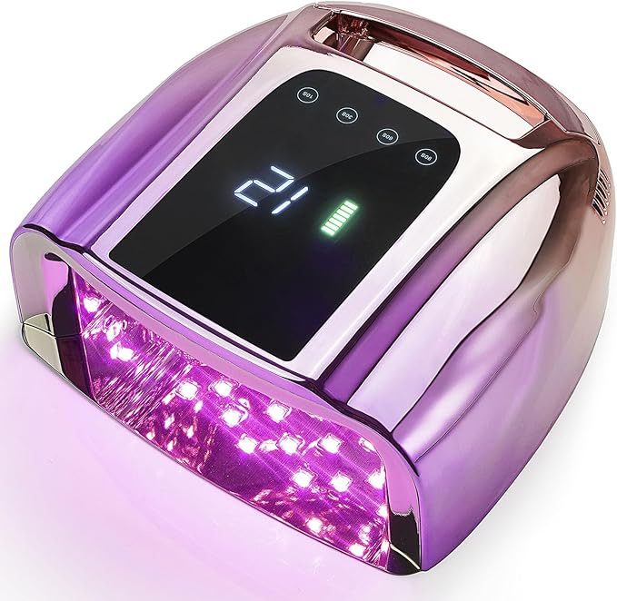 Professional Rechargeable UV LED 96W Portable UV Light for Nail Lamp Machine with Removable Stainless Steel Bottom,4 Timer Setting and Smart Sensor Nail Dryer (Purple)
