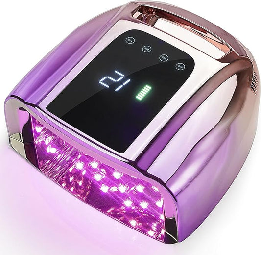 Professional Rechargeable UV LED 96W Portable UV Light for Nail Lamp Machine with Removable Stainless Steel Bottom,4 Timer Setting and Smart Sensor Nail Dryer (Purple)