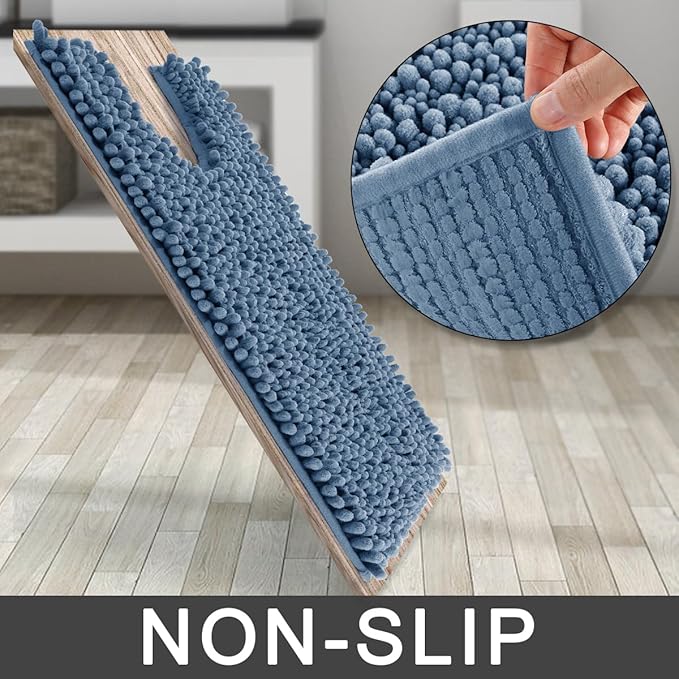 Yimobra Toilet Rug U Shaped Washable 24x20 Inch - Ultra Soft Absorbent Chenille Bath Rugs for Toilet, Quick Dry & Machine Washable, Non Slip Contour Bathroom Mat, Denim Blue