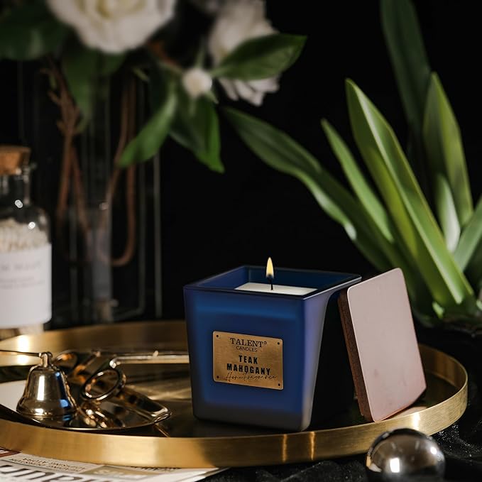 Deluxe Noble Scented Candles, Soy Candles for Home Scented, 7.05oz, Aromatherapy Candles with Lid, Teak Mahogany