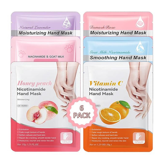 Hand Masks Moisturizing Gloves,6 Pairs Hydrating Hand Peel Masks Gift Set for Dry Cracked Hands Care,Long-lasting and Non-greasy Hand Moisturizer Gloves for Women P
