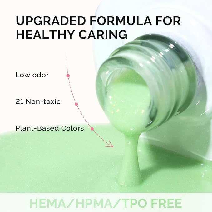 MelodySusie Fleurwee Plant Based Gel Nail Polish, Nail Polish Hema Free 21 Non Toxic Long Lasting No Chip Finger Toe Nail Art Manicure Salon DIY at Home Gifts for Women Lime Green Glitter P64