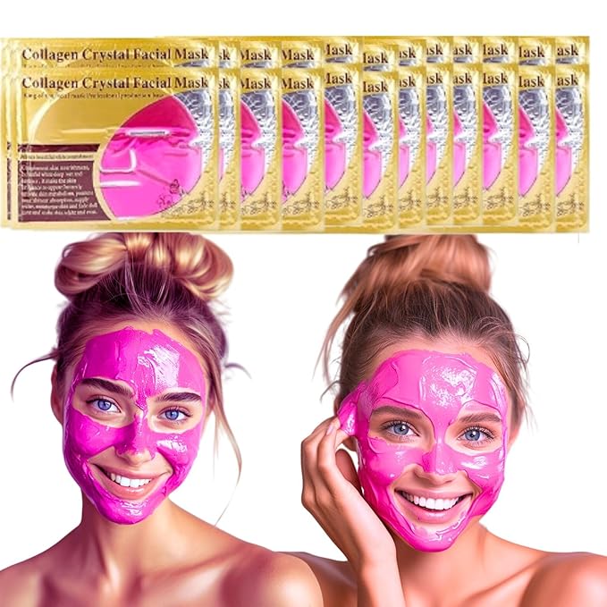 Collagen Face Sheet Mask - Collagen Anti-Aging Korean Face Sheet Mask for All Skin Types - 15 Sheets of Luxury with Collagen & 24K Gold - Gift for Mom, Girlfriend, or Wife (24K-Pink)
