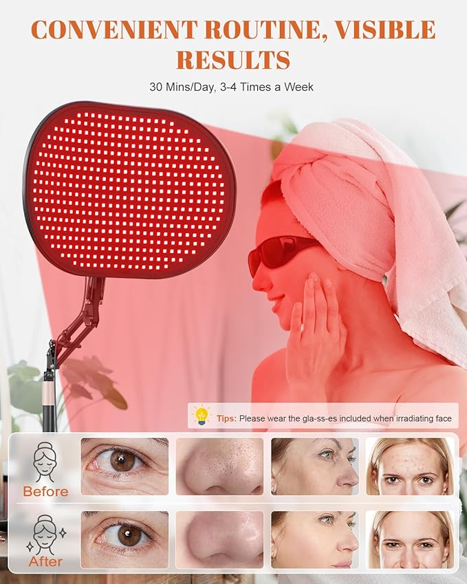 Red Light Therapy for Face Body, 50W 2-in-1 Infrared LED Light Therapy with 660nm & 850nm Near Redlight Device Large Panel with Wireless Remote Stand Timer