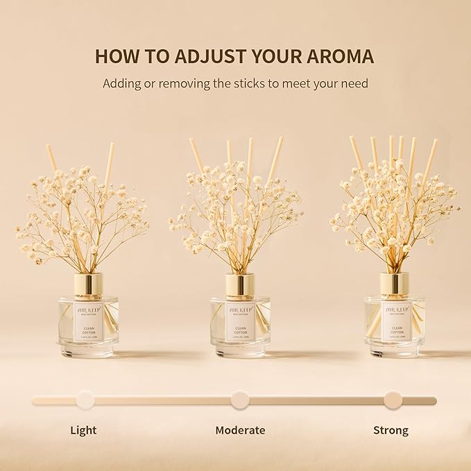 Airkeep Reed Diffuser Set of 3, Cinnamon Vanilla Lavender Field Moroccan Amber Oil Reed Diffusers for Bedroom Living Room Office Aromatherapy Oil Reed Diffuser for Gift 50ml x 3