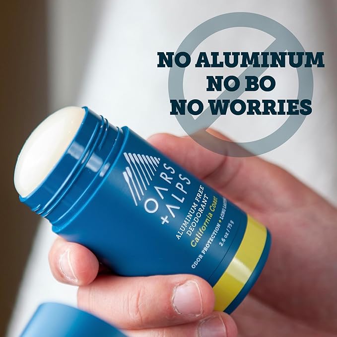 Oars + Alps Deodorant for Men & Women, Aluminum Free Deodorant for Men, Dermatologist Tested, Clean Ingredients, Non Toxic, Vegan, Long Lasting, Odor Protection, California Coast, 1pk, 2.6oz
