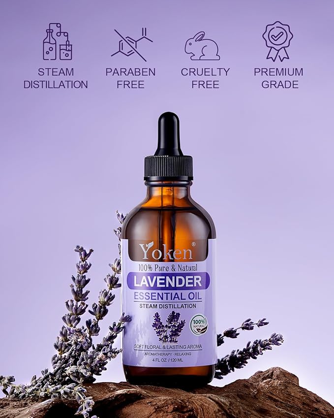 Lavender Essential Oil, 4 Fl Oz, 100% Pure and Natural, Premium Grade Lavender Oils with Glass Dropper for Diffusers, Aromatherapy, Candle & Soap Making, Massage