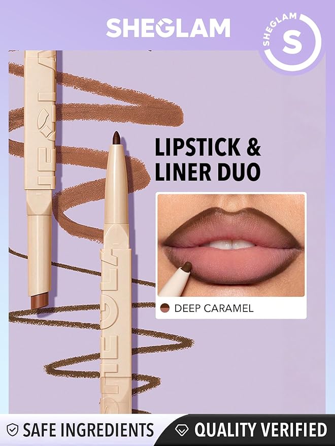 SHEGLAM 2 In 1 Matte Lip Liner and Long Lasting Lipstick Set Makeup - Deep Caramel