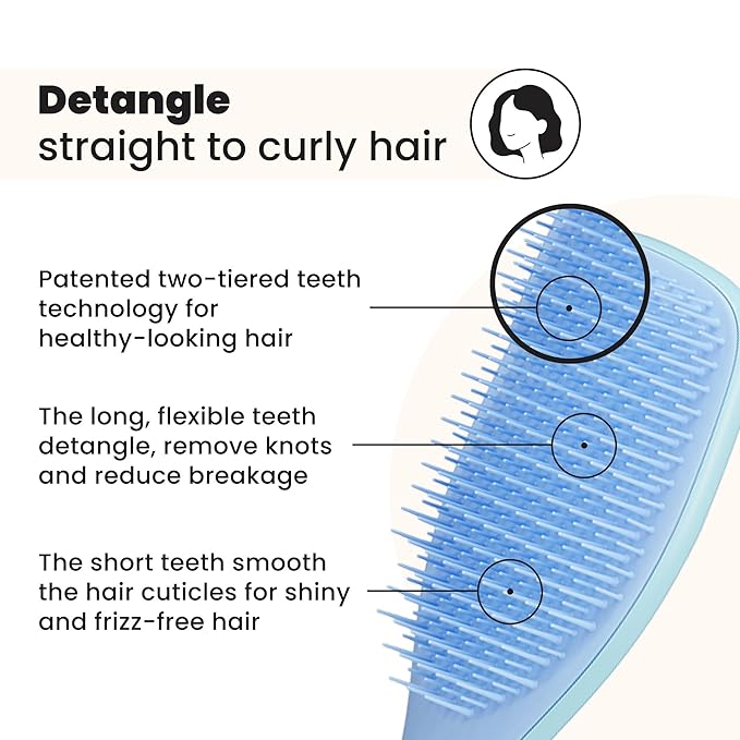 Tangle Teezer Ultimate Detangler Brush for Wet & Dry Hair, Eliminates Knots & Reduces Breakage for All Hair Types, Denim Blues