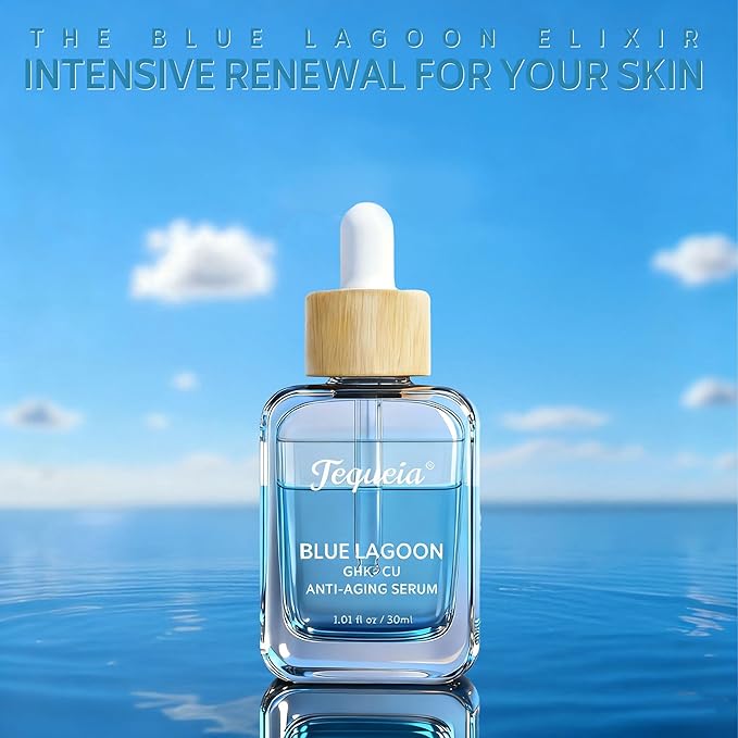 Blue Lagoon GHK-Cu Lifting & Firming Face Serum by TEQUEIA Dual-Phase Water-Oil Blue Copper Peptide Anti-Aging with Niacinamide & Hyaluronic Acid, Collagen Booster for Wrinkles & Elasticity