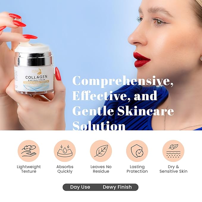 Face Moisturizer with SPF | Sunscreen for Face | Collagen, Retinol, Hyaluronic Acid Cream | Age-Defying, Lift & Firm Cream | Lotion for Women | Collagen Peptides | Anti-Aging Moisturizer | 1.7oz