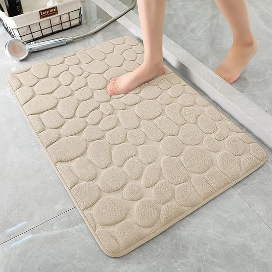 YIHOUSE Memory Foam Bath Mat Cobblestone Bathroom Rugs Super Water Absorbent Bath Mats for Bathroom Machine Washable Bath Rugs(24 x 36,Khaki)