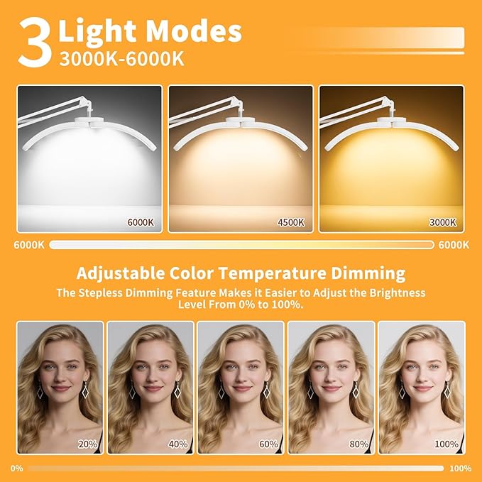 2-in-1 Lash Light for Eyelash Tech, Foldable 2025 New Upgrad Esthetician Light, Half Moon Lamp for Tattoo Artists, Nail Extensions, Beauty - Adjustable Brightness Color & Rotating Arm(White)