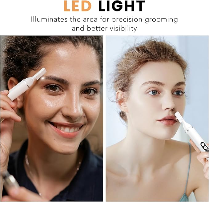 Eyebrow Trimmer Electric Eyebrow Razor with Digital Display LED Light, 2-Speed Eyebrow Shaver Rechargeable Facial Hair Remover Trimmer for Women, Painless Face Hair Removal for Upper Lip Peach Fuzz