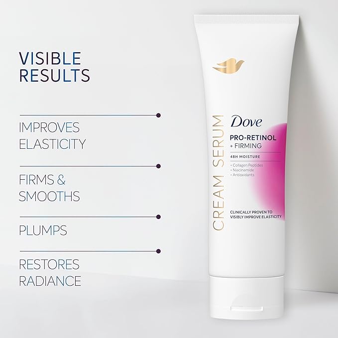 Dove Cream Serum Pro-Retinol + Firming for Elasticity and Firmness, with Collagen Peptides, Niacinamide and Antioxidants Lotion, 8 oz