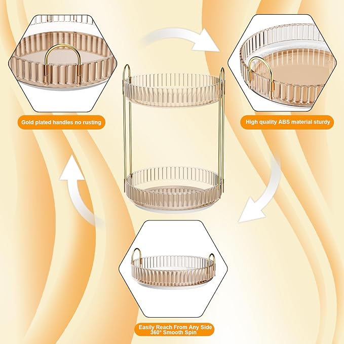 GTI 360°Rotating Makeup Organizer, 2 Tier Bathroom Counter Organizer,Large Capacity Perfume Cosmetics Skincare Vanity Organizers, Dresser Spinning Countertop Organizer and Storage for Women (Gold)