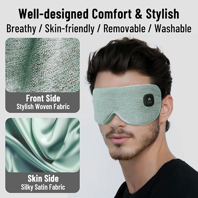 Cordless Heated Eye Mask for Dry Eyes, Eye Mask for Dry Eyes, Washable Eye Heating Pad, Electric Warm Eye Compress, Gifts for Women Men (Blue Grey)