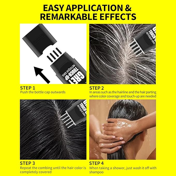 SEVICH Hair Color Stick For Gray Roots - Instantly Cover Grey Hair Dye Comb,Waterproof And Sweatproof, Four Toothed Comb Design, For Carrying Around,8ml(Black)