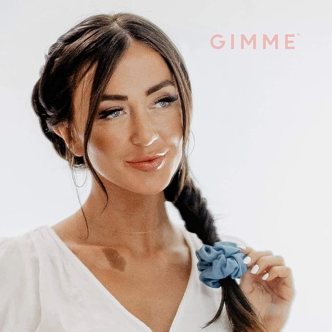 Gimme Beauty - Hair Scrunchies Variety Pack - Denim, Corduroy, Faux Leather, Blush, and Velvet Scrunchies - Gentle All Day Hold Hair Styling Accessories - No-Slipping, Snagging or Creasing (5 Count)