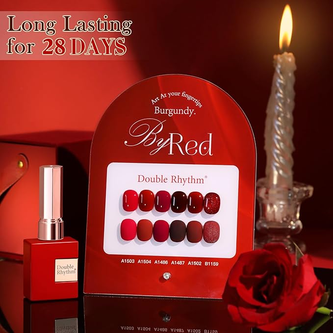 Double Rhythm 6 Pcs 15 ML Gel Polish Set Same Color Same Bottle Soak Off Gel Polish Kit Nail Art Manicure Salon DIY at Home for Women (Glitter Burgundy Dark Cherry Red Maroon-T6-7)