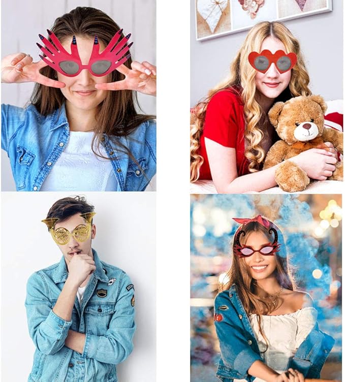 Funny Glasses Party Costume Masks, 12 Pack Cool Shaped Photo Booth Props Sunglasses