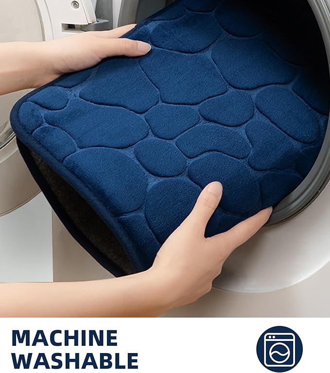 YIHOUSE Memory Foam Bath Mat Cobblestone Bathroom Rugs Super Water Absorbent Bath Mats for Bathroom Machine Washable Bath Rugs(24 x 36,Dark Blue)