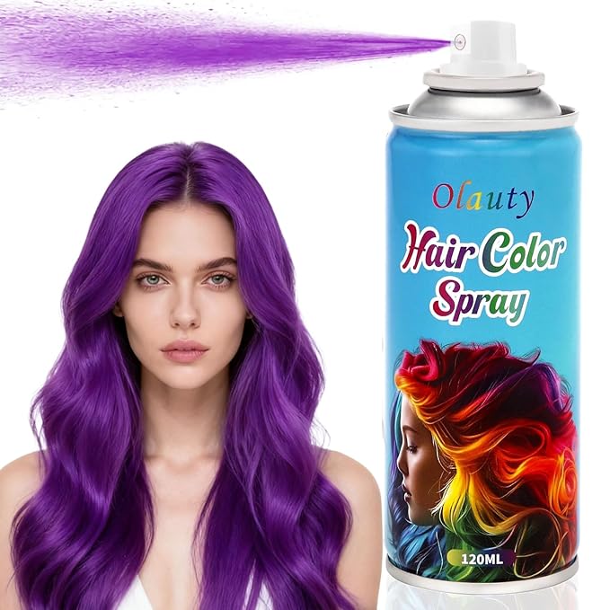 Purple Hair Spray, Hair Color Spray for Women and Kids, Washable Purple Hair Dye, One-Time Use, Non-Sticky Root Touch Up, Natural Hair Color Wax for Party, Cosplay, Halloween, Christmas (purple)