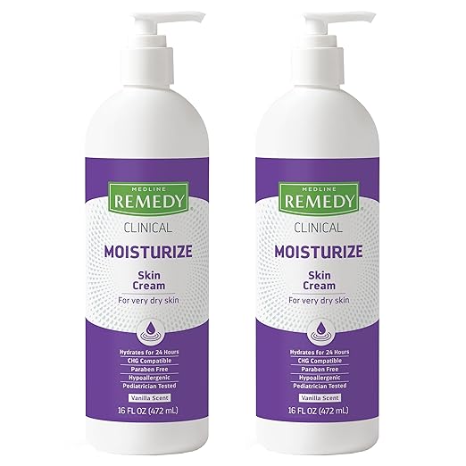 Medline Remedy Clinical Skin Cream, Vanilla Scent (16 fl oz), 2 Count, Moisturizing Face and Body Cream for All Ages, Paraben & Sulfate Free, Quick Absorbent Formula, Hypoallergenic Skin Moisturizer