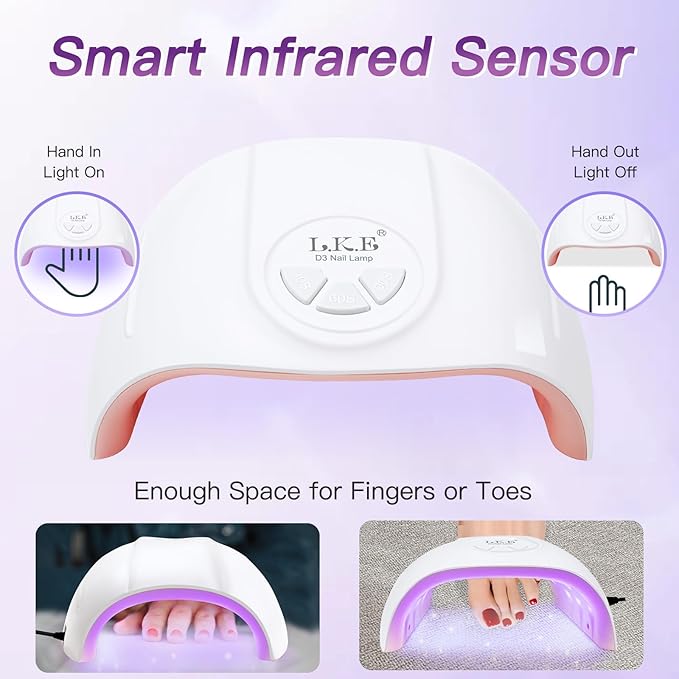 UV Light for Gel Nails, LKE 72W UV LED Nail Lamp with 21pcs Lamp Beads 3 Timers Smart Sensor Nail Dryer for Gel Polish Polygel Fast Curing Professional UV Light for Home Salon Nail Tools