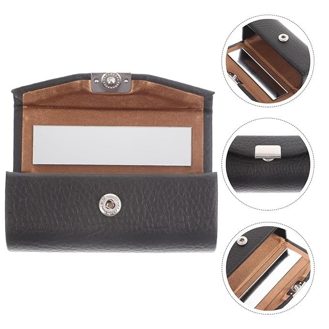 Purse Holder PU Leather Lipstick Case with Mirror Lipstick Holder Portable Lip-Balm Organizer Travel Cosmetic Containers for Lip-Balm Gloss Black Small Stand