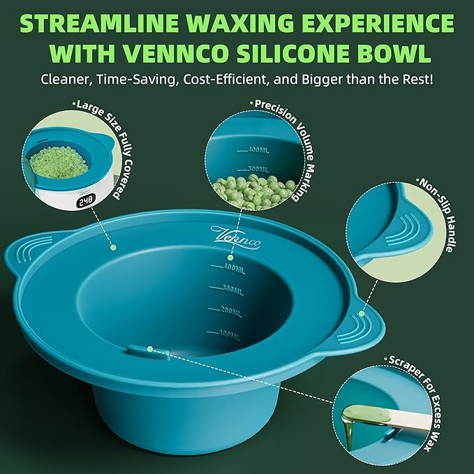 Waxing Kit for Women Men - Premium Digital Wax Melt Warmer Kit for Sensitive Skin Coarse Hair Removal - 14oz Hard Wax Beads & Silicone Liner - for Bikini Brazilian Body Face Leg - Home Wax Kit