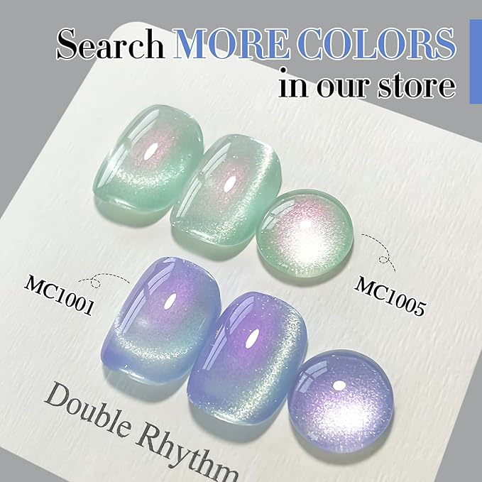 Double Rhythm 0.5 OZ Cat Eye Gel Polish with Magnet 15ML Holographic Glitter Shimmer Translucent Jelly Color Magnetic Nail Polish Salon DIY at Home (MC1001)