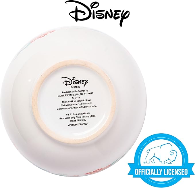 Silver Buffalo Disney Lilo and Stitch Aloha Tropical Ceramic Ramen Noodle Rice Bowl with Chopsticks, Microwave Safe, 20 Ounces
