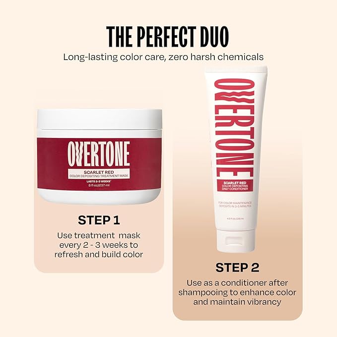 Overtone Semi Permanent Hair Color Conditioner, Scarlet Red, 8 oz, Nourishing, Damage-Free, Color Depositing Mask for All Hair Types with Shea Butter & Coconut Oil, Vegan & Cruelty-Free