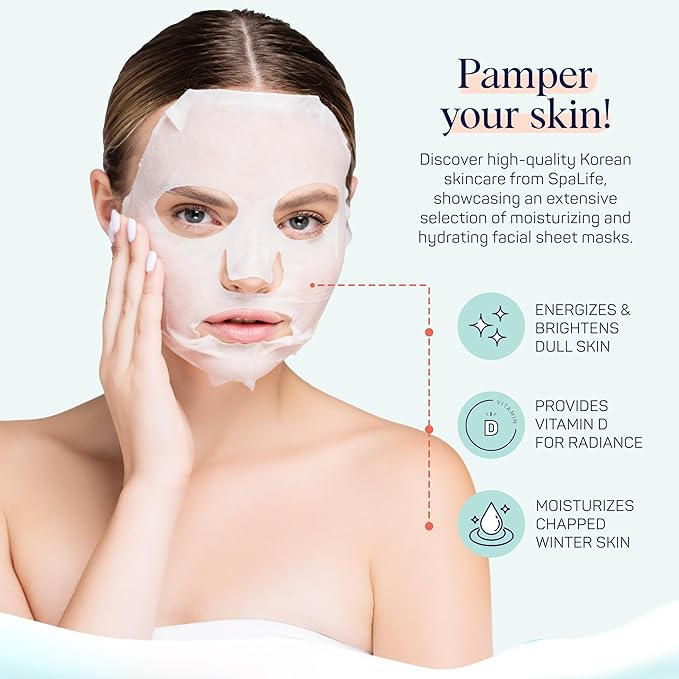 SpaLife Beauty Winter Skin Christmas Face Mask Bundle | Korean Facial Masks | Hydrating, Moisturizing and Firming Sheet Mask Set | Christmas Gifts for Women | 12 Pack