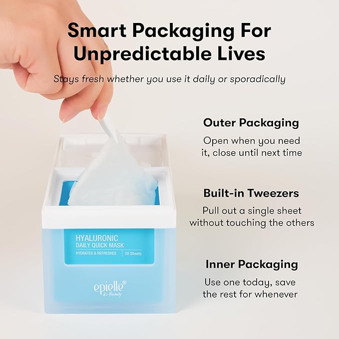 Epielle Hyaluronic Acid Korean Face Masks 20 Pack - 6x HA Complex Hydrating Sheet Masks for Anti Aging & Dry Skin, Thanksgiving Essentials & Stocking Stuffers for Women