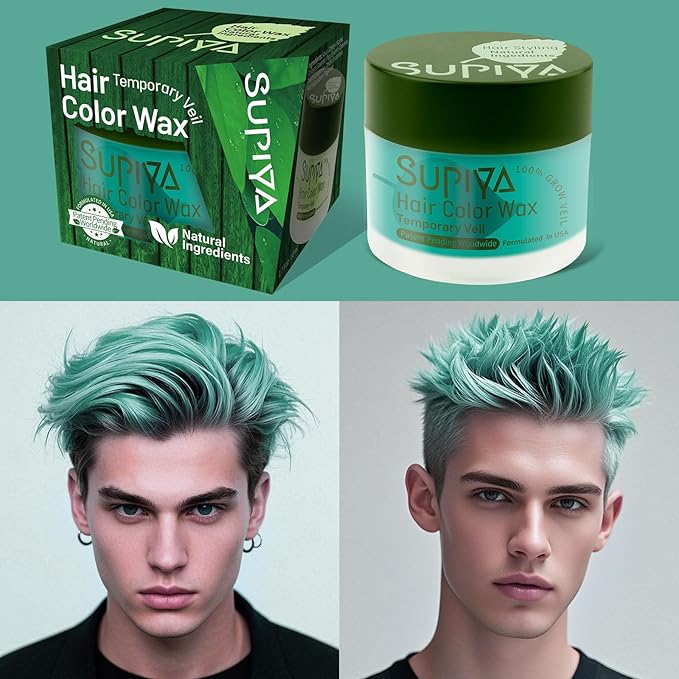 Temporary Hair Styling Color Wax, Green Blue Purple Red Hair Dye Color Wax Washable Natural Instant Hair Coloring Cream for DIY Hairstyle for Kids Men Women(Green#24)