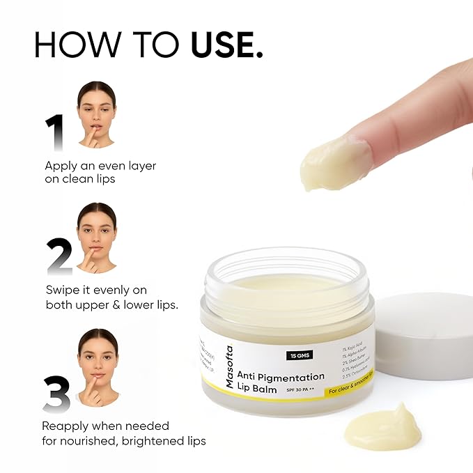 Shea Butter Lip Balm with Kojic Acid, Alpha Arbutin & Shea Butter for Smooth, Crack Free & Clear Lips, SPF 30 PA++, For Men & Women, 0.52 oz/15GMS