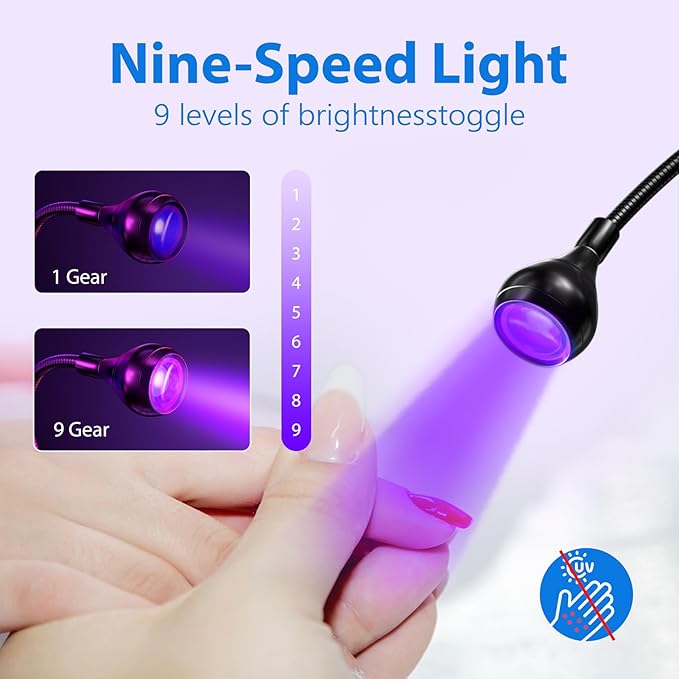 AORAEM LED Nail Lamp Double-Headed U V LED Light Quicky-Dry Nail Manicure Dryer Curing Light with Portable Gooseneck and Clamp Flash Cure U V Light for Gel Nails Professional Home DIY Salon Black