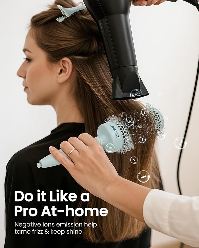 AIMIKE NaturaVol Round Brush for Blow Out, Large Round Hair Brush Nano Thermal Ceramic & Ionic Tech, for Blow Drying & Salon-like Styling at Home, Maximum Volume and Shine- 2.1" Barrel, 3" w/Bristle