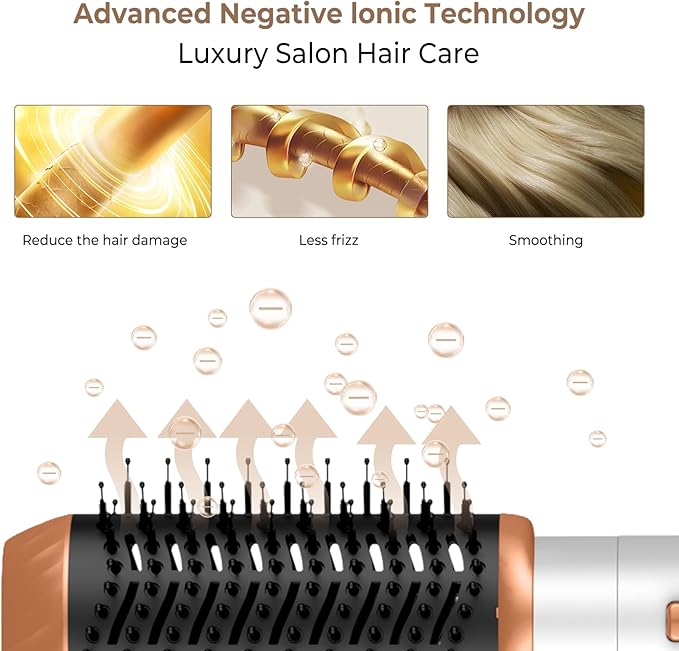 6 in ONE Hair Dryer Brush, Blow Dryer Curling Wand Hair Styling Tools Set, Ionic Hot Air Massage Oval Blowout Hair Dryer, Left&Right Hair Styler 100-120V